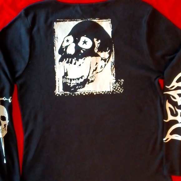 Social Collision Other - HOT TOPIC 2X BLACK HENLEY RIBBED ROMPER LONG-SLEEVED  GOTHIC GRAPHICS BONES